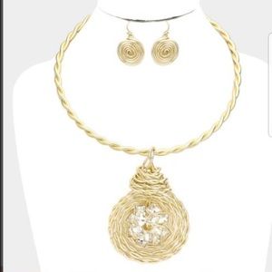 Square Stone Cluster Center Pendant Necklace